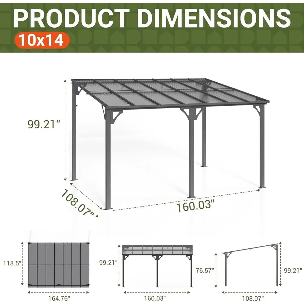 10x14 FT Wall Mounted Gazebo Aluminum Pergola Outdoor Shade Clearance