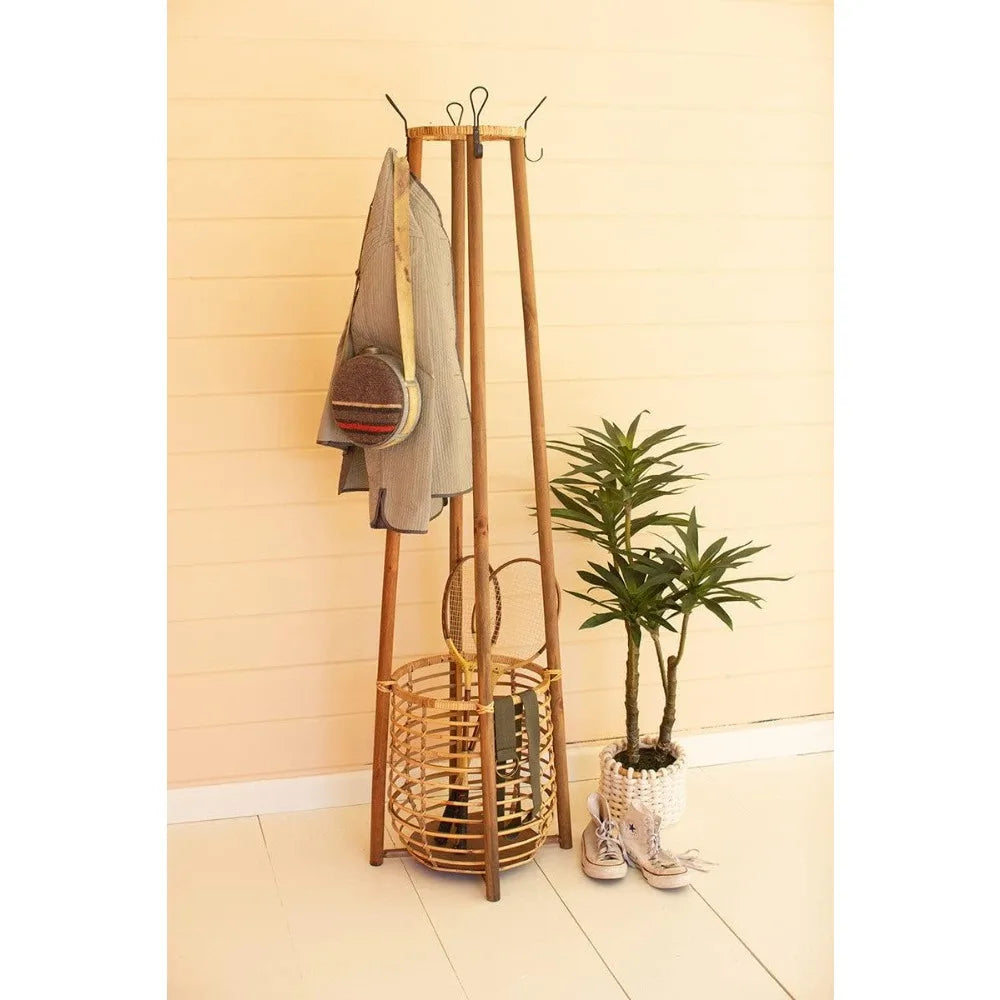 Ljustra Coat Rack with Umbrella Basket Natural Transitional Style