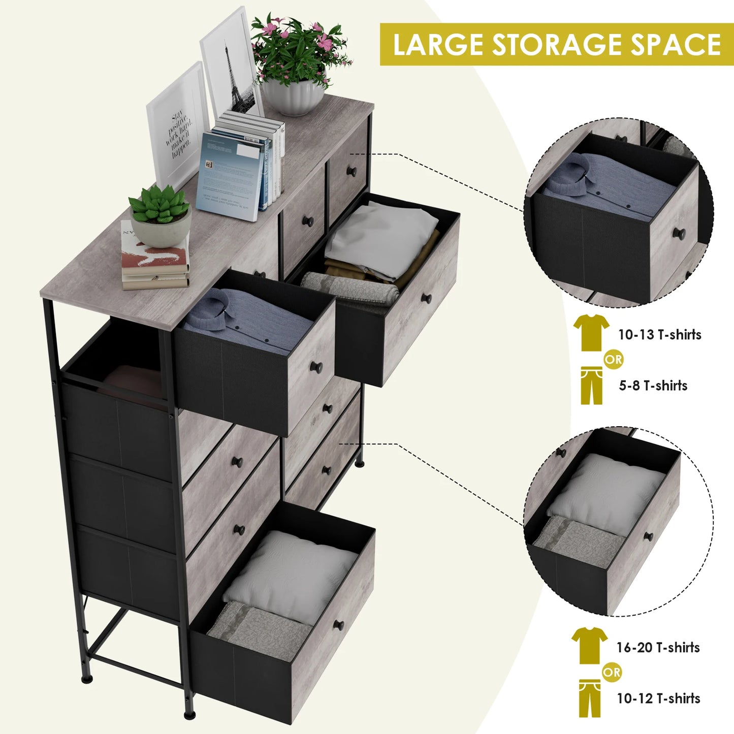 **** Chest of Drawers Fabric Storage 8/12 Drawers Wooden Top Metal Frame