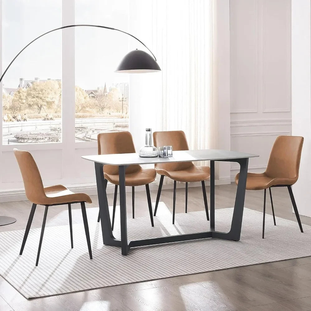 Modern PU Leather Dining Chairs with Sturdy Metal Legs for Home