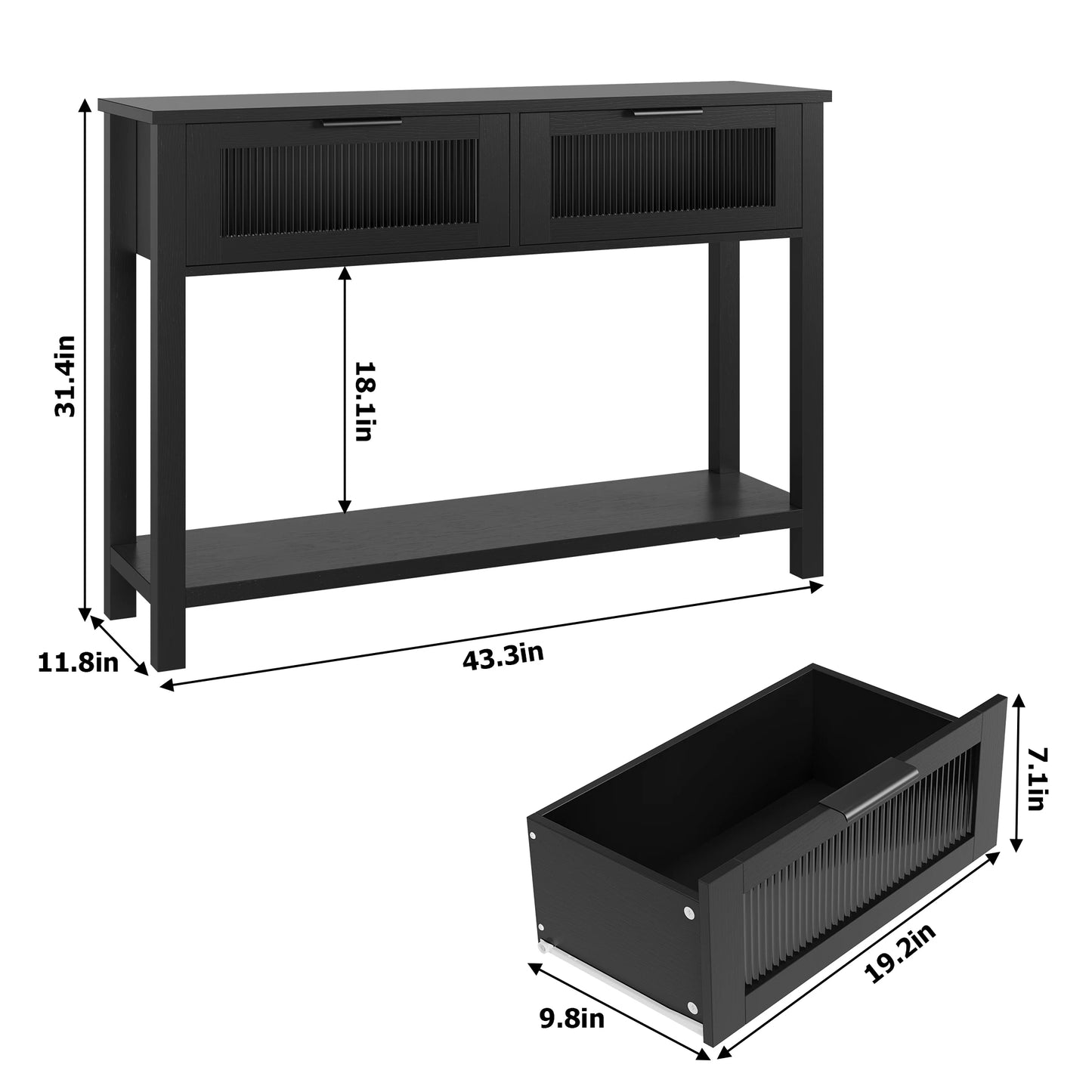 Entryway Table Sofa Table with Glass Drawers Console Table for Living Room