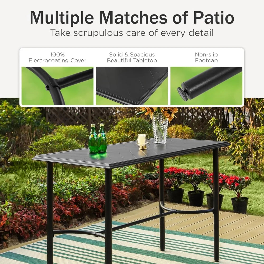 Outdoor Bar Table for 4-6 Counter Height Rectangle Metal Steel Frame