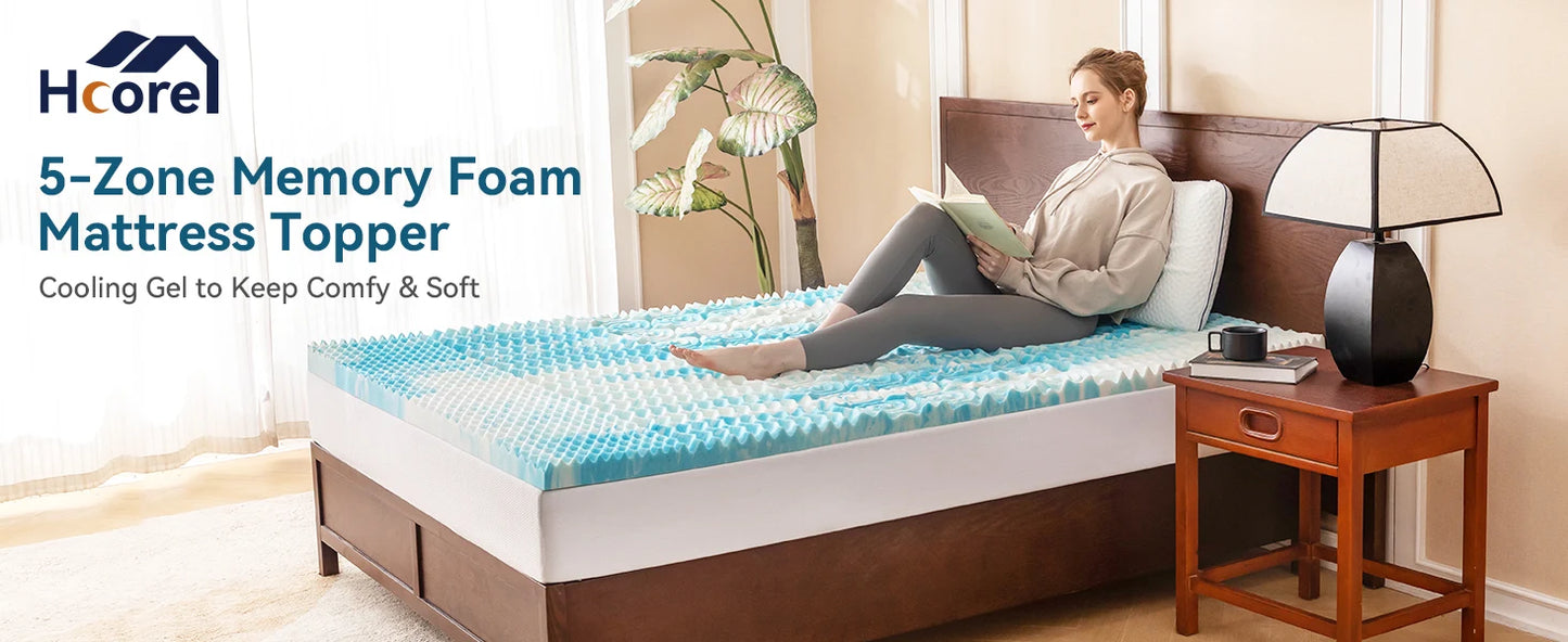Ljustra 5-Zone Memory Foam Cooling Mattress Topper for Comfort Relief