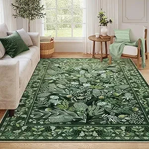 Large Botanical Floral Area Rug 8x10 Washable Non-Slip Soft Living Room