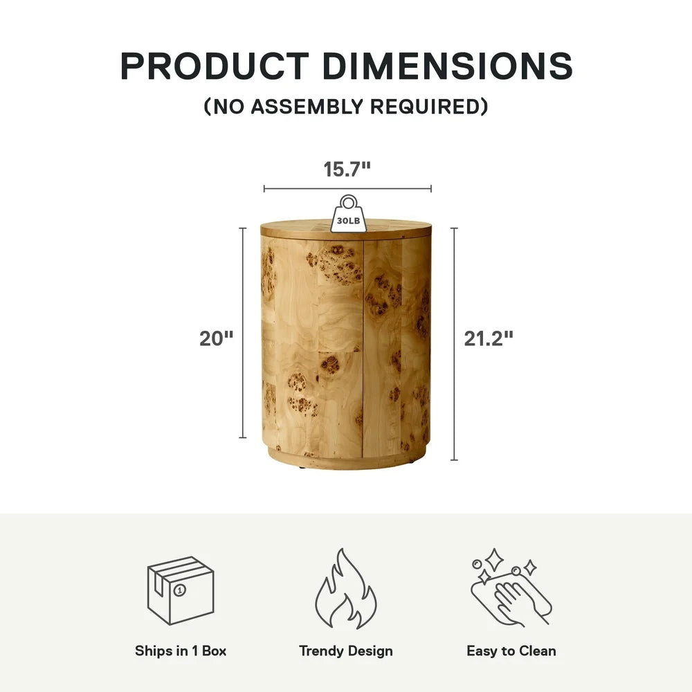 Unique Burlwood Round End Table No Assembly Required Accent Table