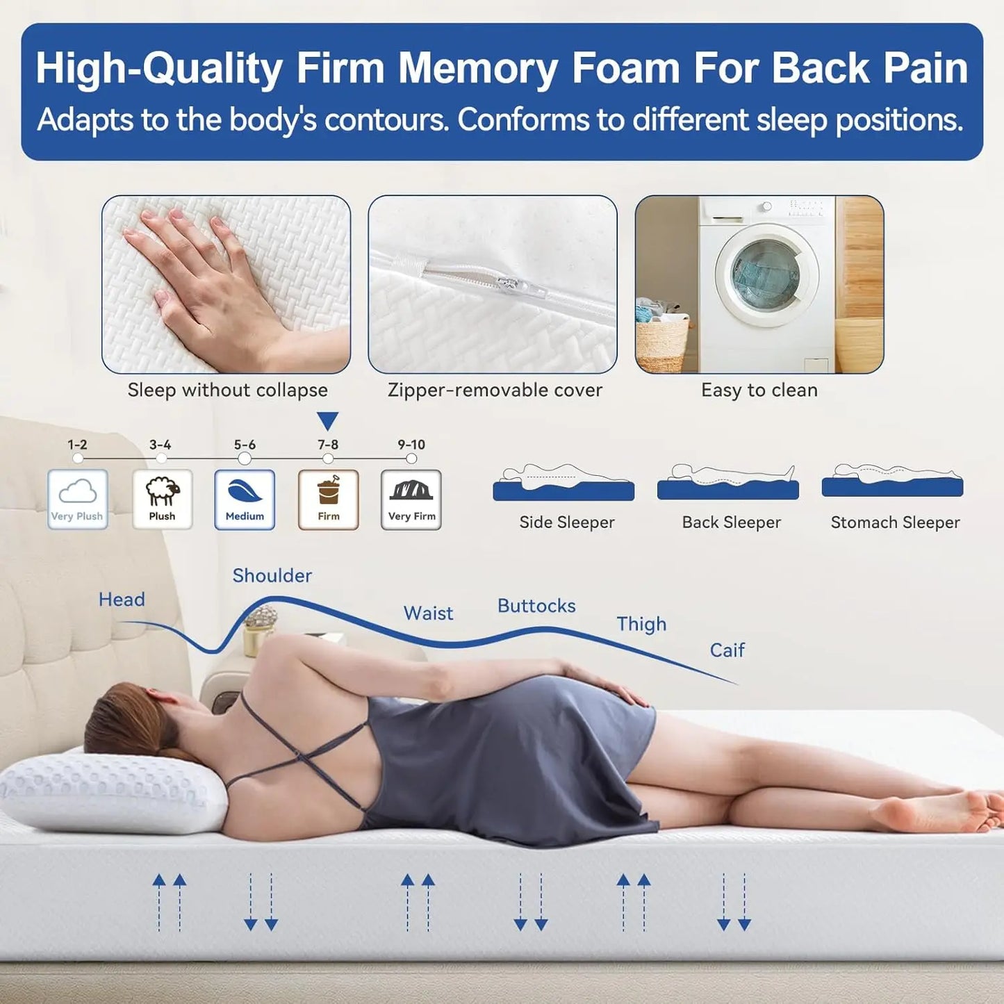 Ljustra 10 Inch Queen Size Memory Foam Mattress for Back Pain Relief