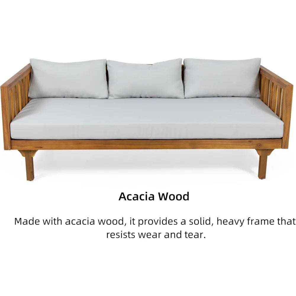 Outdoor 3 Seater Daybed Acacia Wood Patio Garden Couch with Cushions