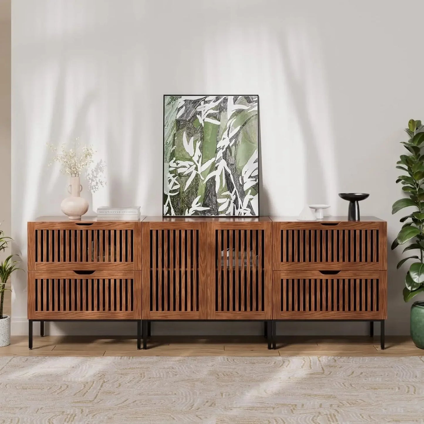 87" Farmhouse Buffet Cabinet with Metal Base Adjustable Shelf Sideboard