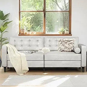 Ljustra Faux Leather Sofa 84 Inch Mid Century Modern Couch Blue