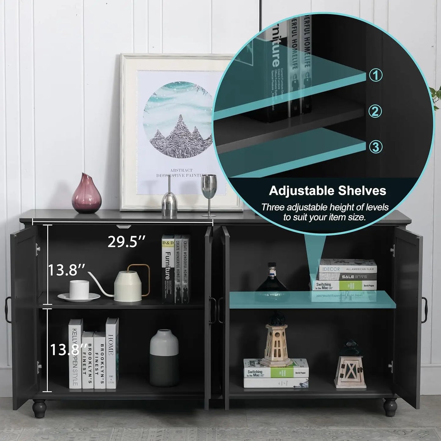 Buffet Cabinet Bar Cabinet Storage 62 Inch Sideboard for Kitchen Dining Room