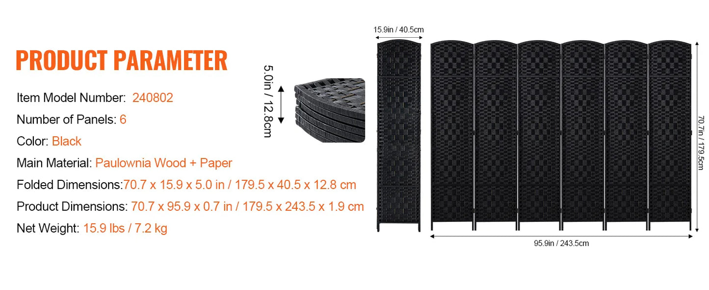 Ljustra 6 Panel Bamboo Room Divider Hand-Woven Folding Privacy Screen