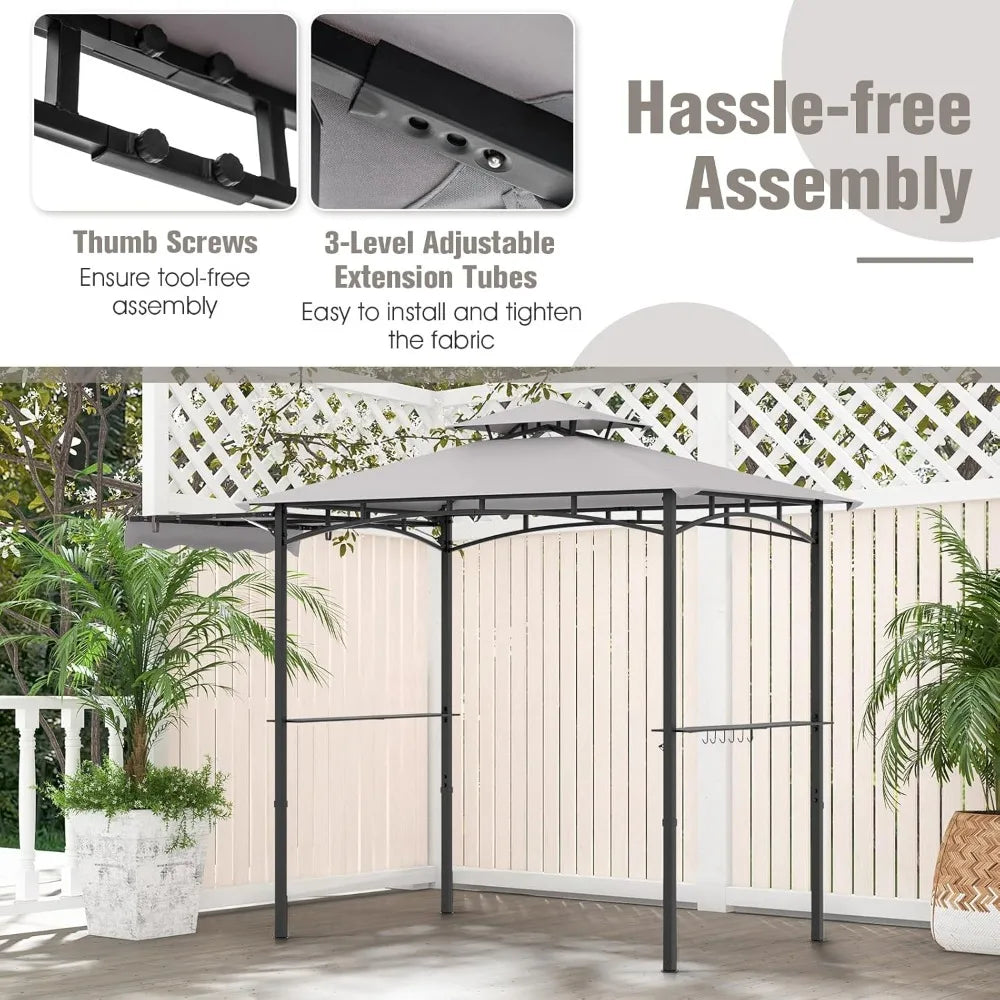 11x5 FT Grill Gazebo with Side Awning Double Tier Outdoor Canopy