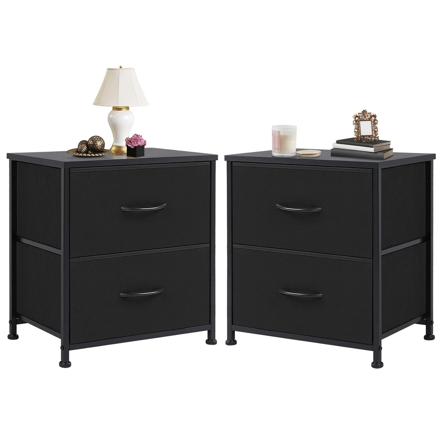Ljustra Nightstand Bedside Table with 2 Fabric Drawers for Storage