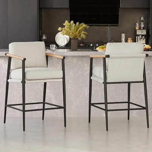 Mid Century Modern Barstools Set of 2 26 Inch Upholstered Counter Stools