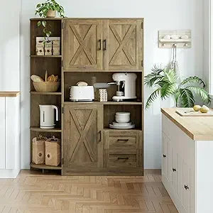 60.4" Farmhouse Kitchen Pantry Storage Cabinet Freestanding Hutch Buffet