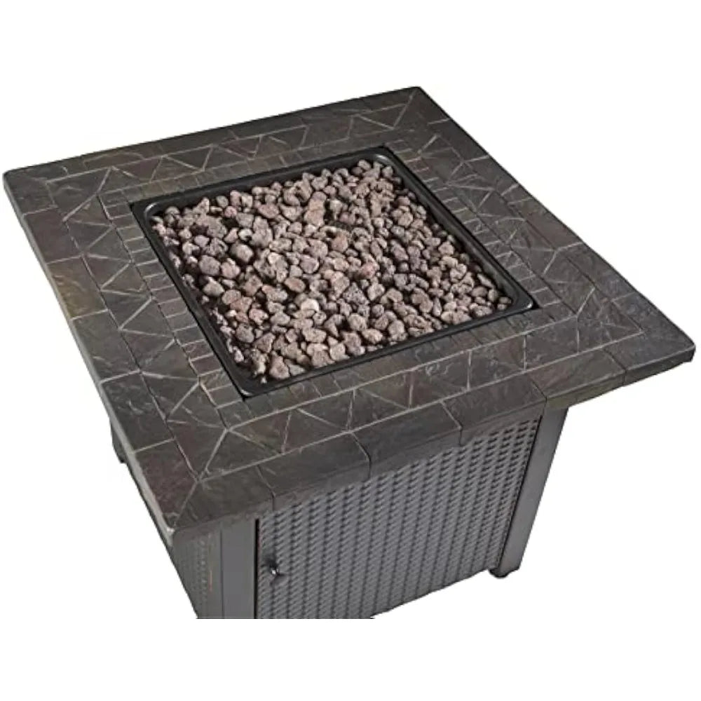 30 Inch Gas Outdoor Fire Pit Table with Resin Mantel and Lava Rock