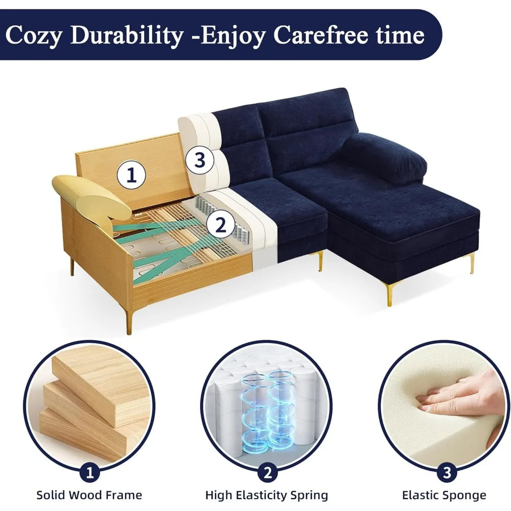 Ljustra L Shaped Sofa Couch Comfy Chenille Fabric Reversible Chaise