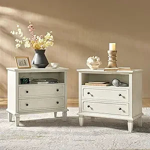 Farmhouse Nightstand Set of 2 with Charging Station USB Ports and Outlets