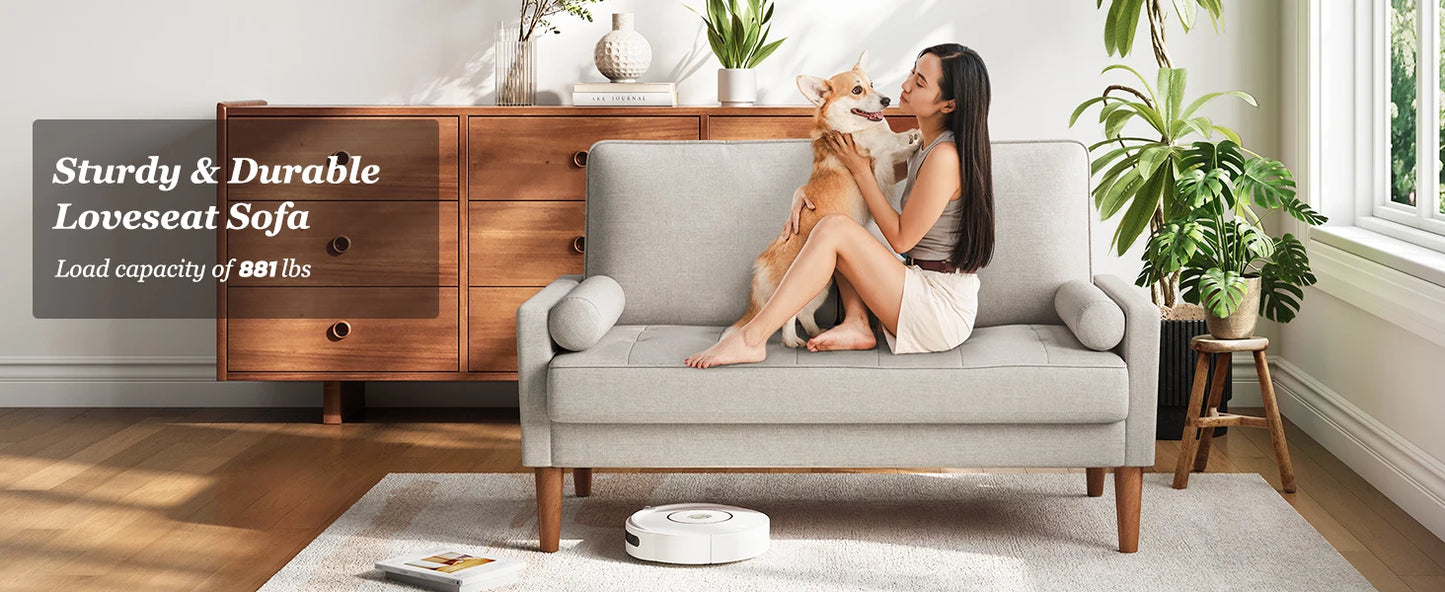 Modern 48" Linen Loveseat Sofa 2-Seater Couch with Pillow for Small Spaces Apartment