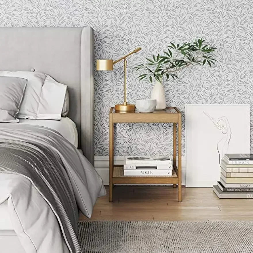 Ljustra Hayes Solid Wood Nightstand Glass Top Open Storage Shelf 18x18x22