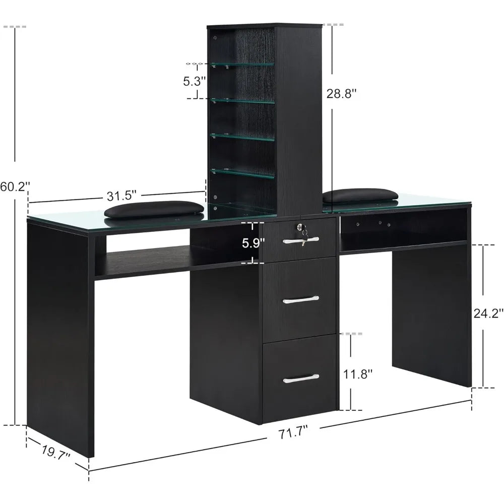 Double Manicure Table Modern Nail Desk Beauty Salon Storage Workstation