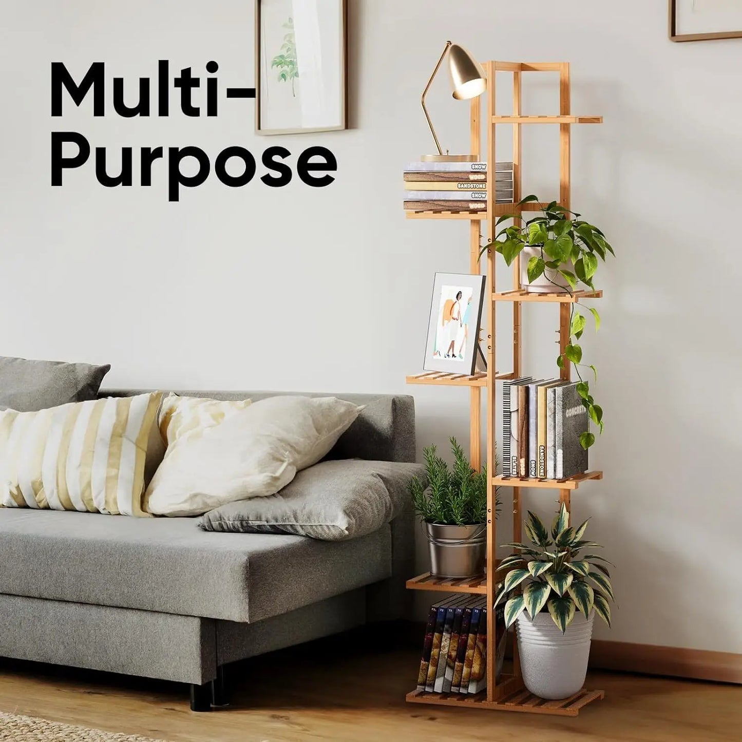 Bamboo Corner Tall Plant Stand Rack Indoor Outdoor Multiple Flower Holder