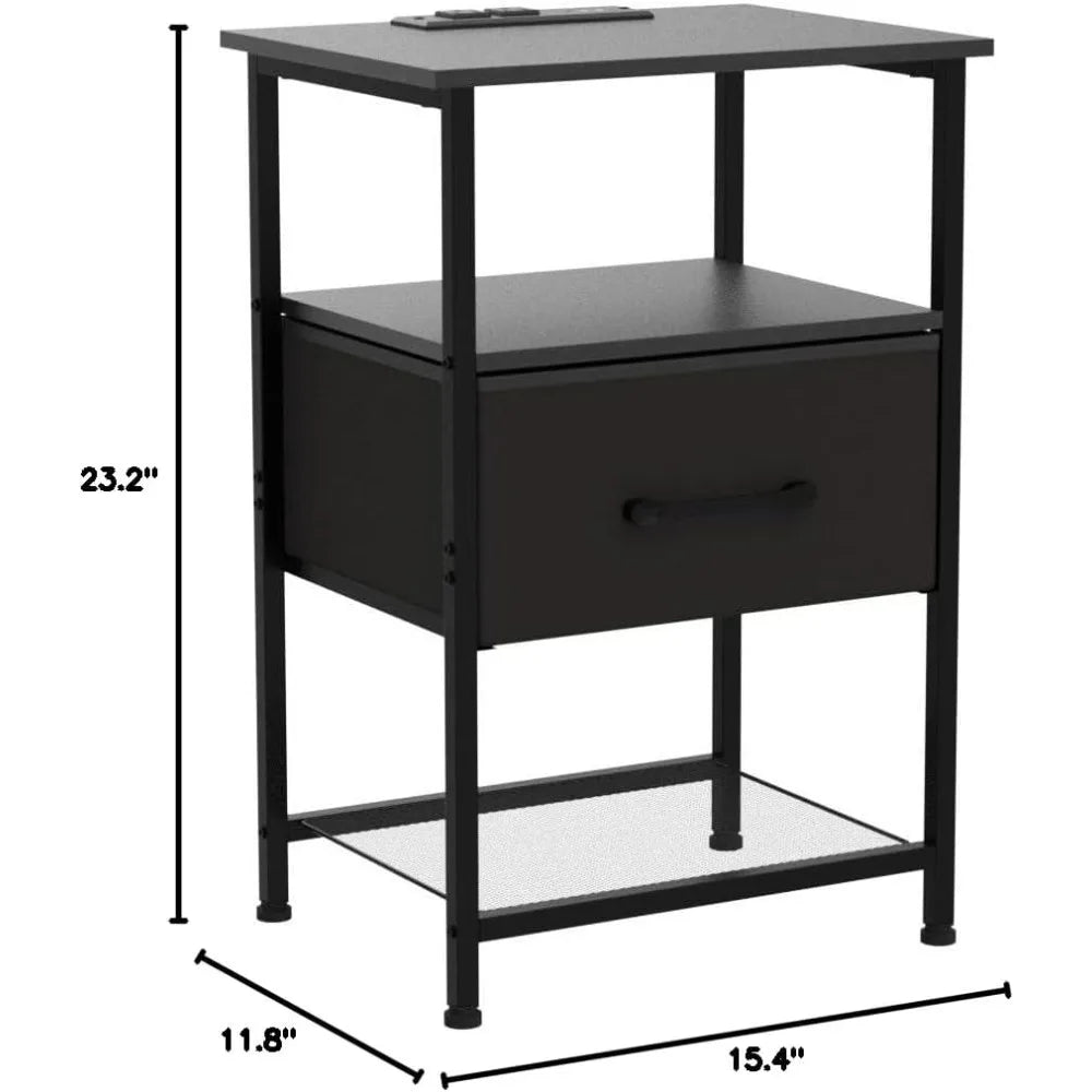 Nightstands Set of 2 with Charging Station LED Light Strip Drawer