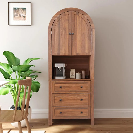71 Inch Tall Arched Kitchen Pantry Cabinet with Microwave Shelf Storage