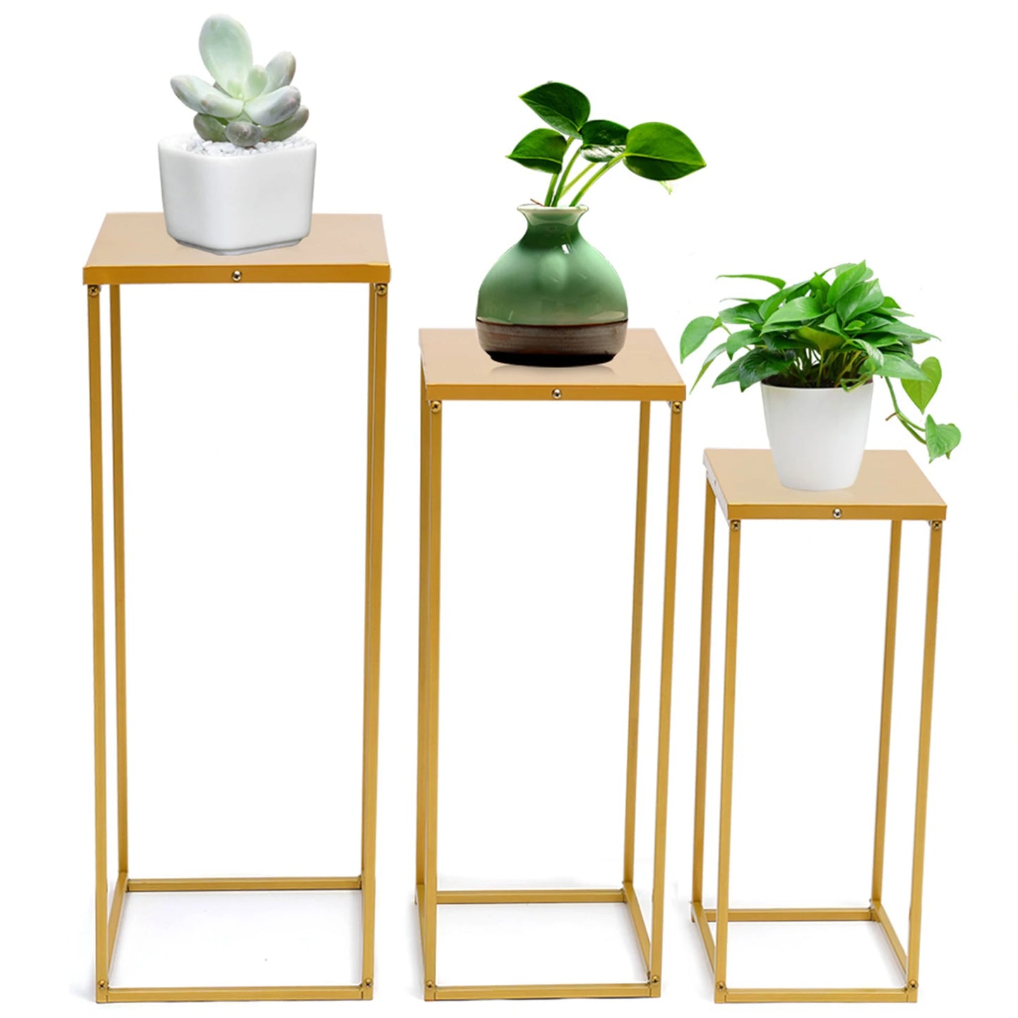Set of 3 Metal Square Flower Stands Plant Holders for Home Wedding Decor
