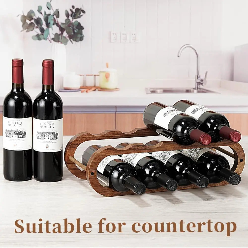 Wine Rack Water Bottle Organizer Adjustable Acacia Wood 2 Tier