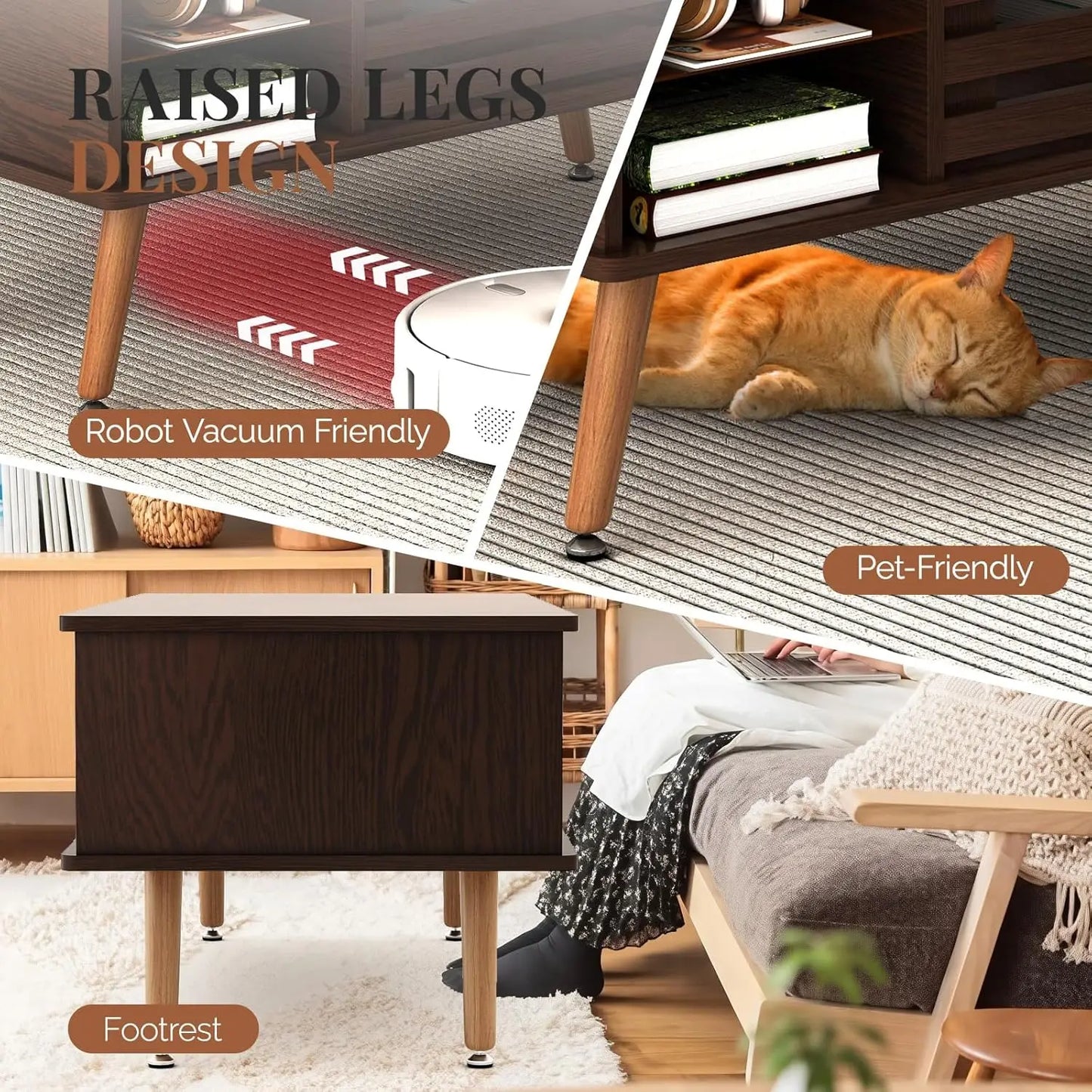 Lift Top Coffee Table with Storage Mid Century Modern Wooden Table