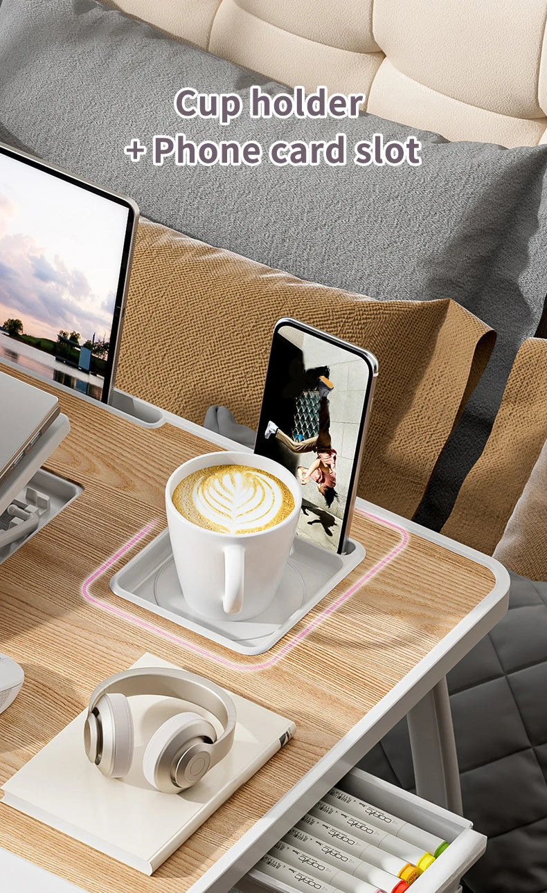 Foldable Laptop Bed Desk Portable Adjustable Height with Storage Drawers