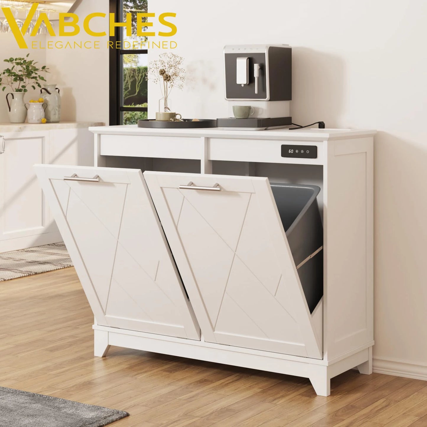 Tilt Out Trash Can Cabinet with Charging Station and Deodorizing Function