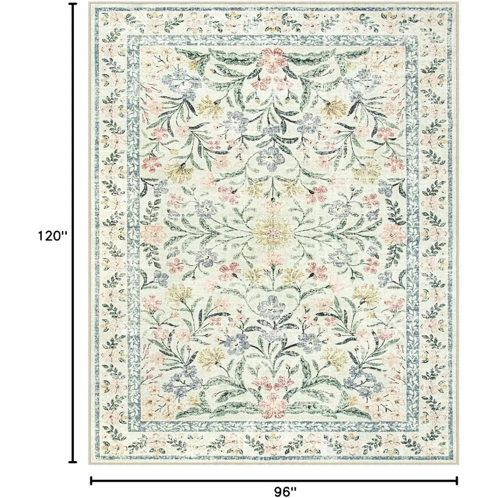 Boho Area Rug 8x10 Living Room Soft Non Slip Distressed Floral Carpet