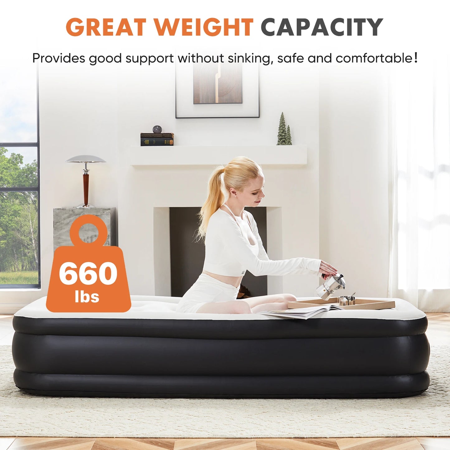 Ljustra Queen Twin Size Air Mattress Double Height Non-Slip 660 lbs