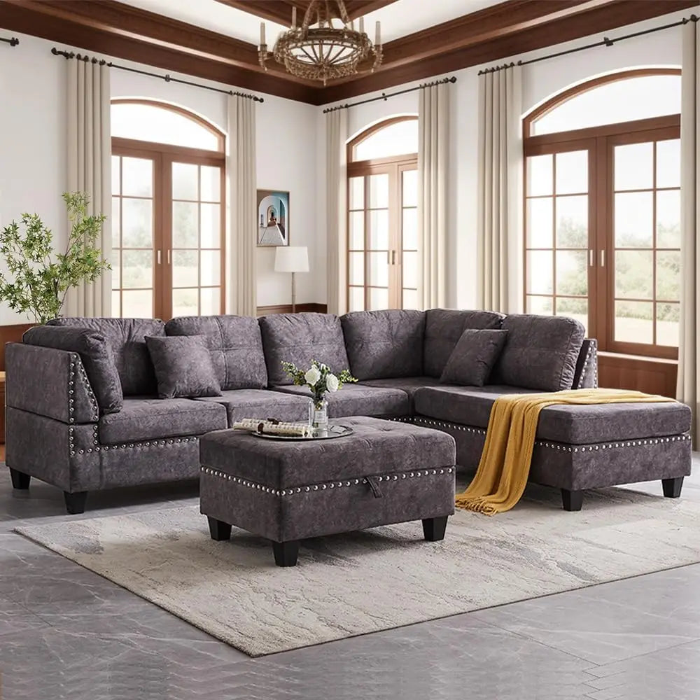 Ljustra Modular Sectional Sofa Set with Storage Ottoman and Pillows
