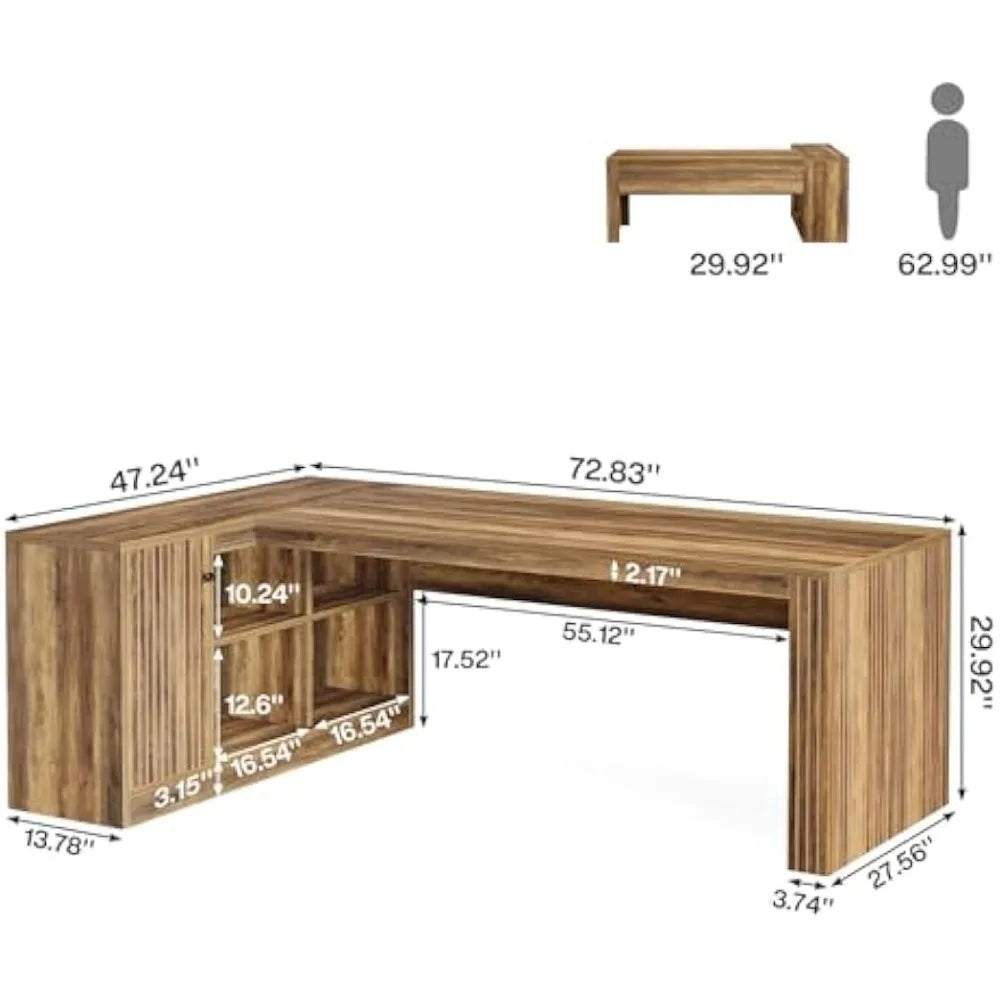 Large Executive L-Shaped Desk with Storage for Home Office Organization