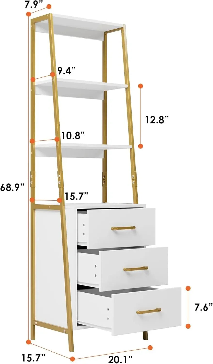 White Gold 4-Tier Bookshelf Modern Ladder Storage Organizer Living Room