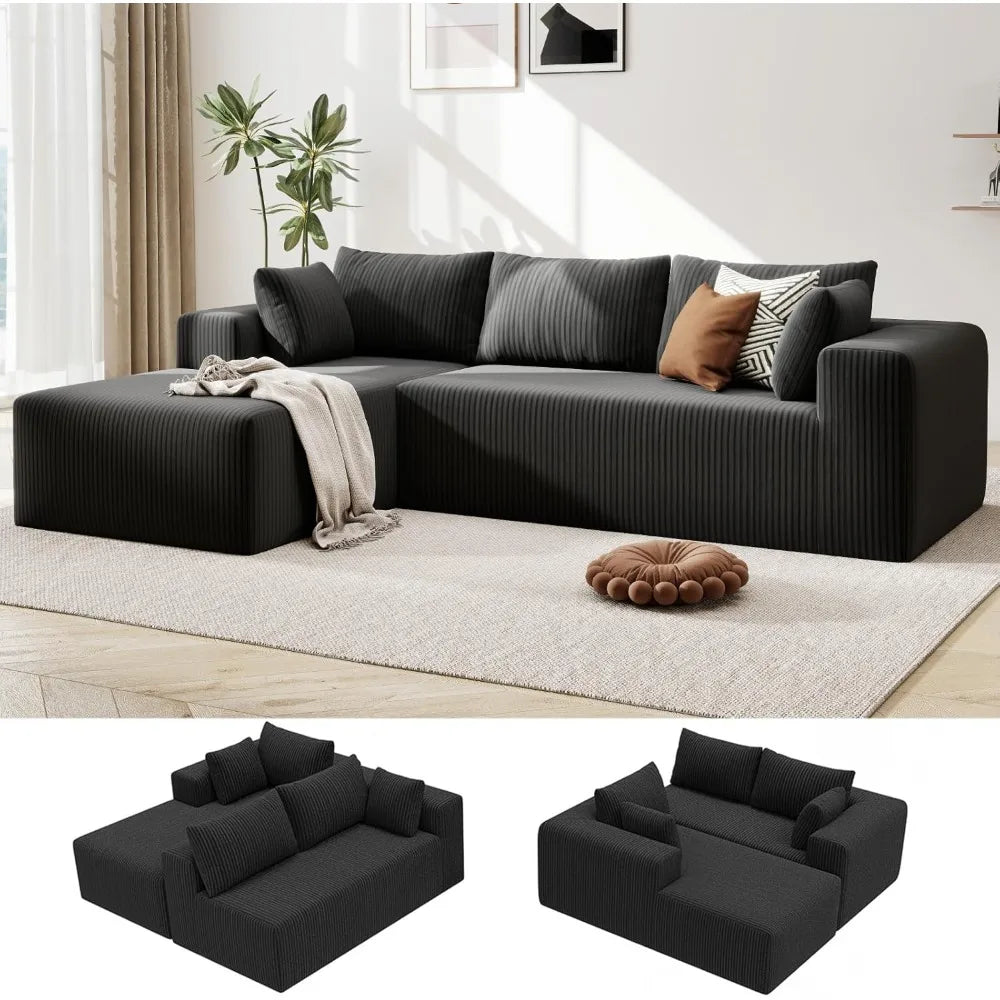 L-Shaped Cloud Sectional Sofa Modular Deep Seat No Assembly Corduroy