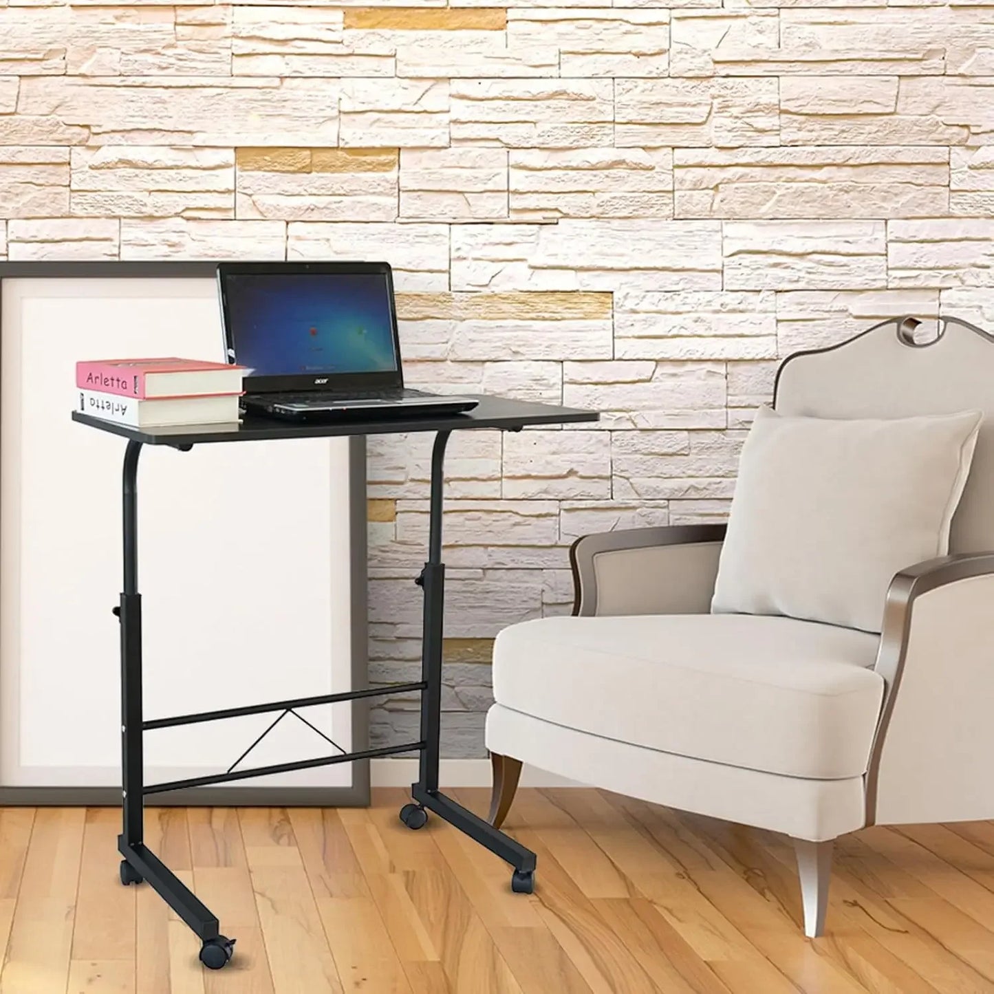 Adjustable Mobile Black Pipe Rack Computer Desk Modern Side Table