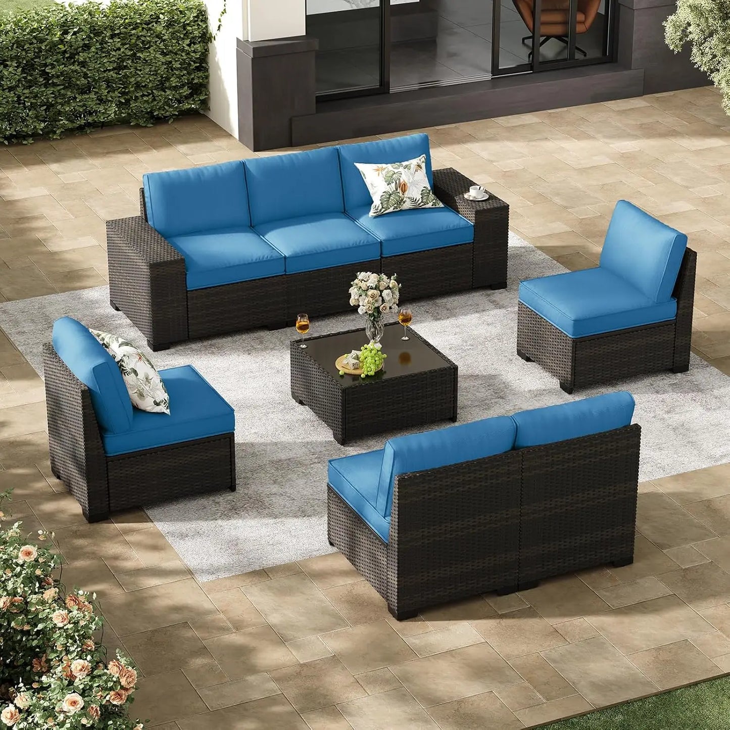 Ljustra 8-Piece Outdoor Wicker Sectional Sofa Set with Cushions and Table