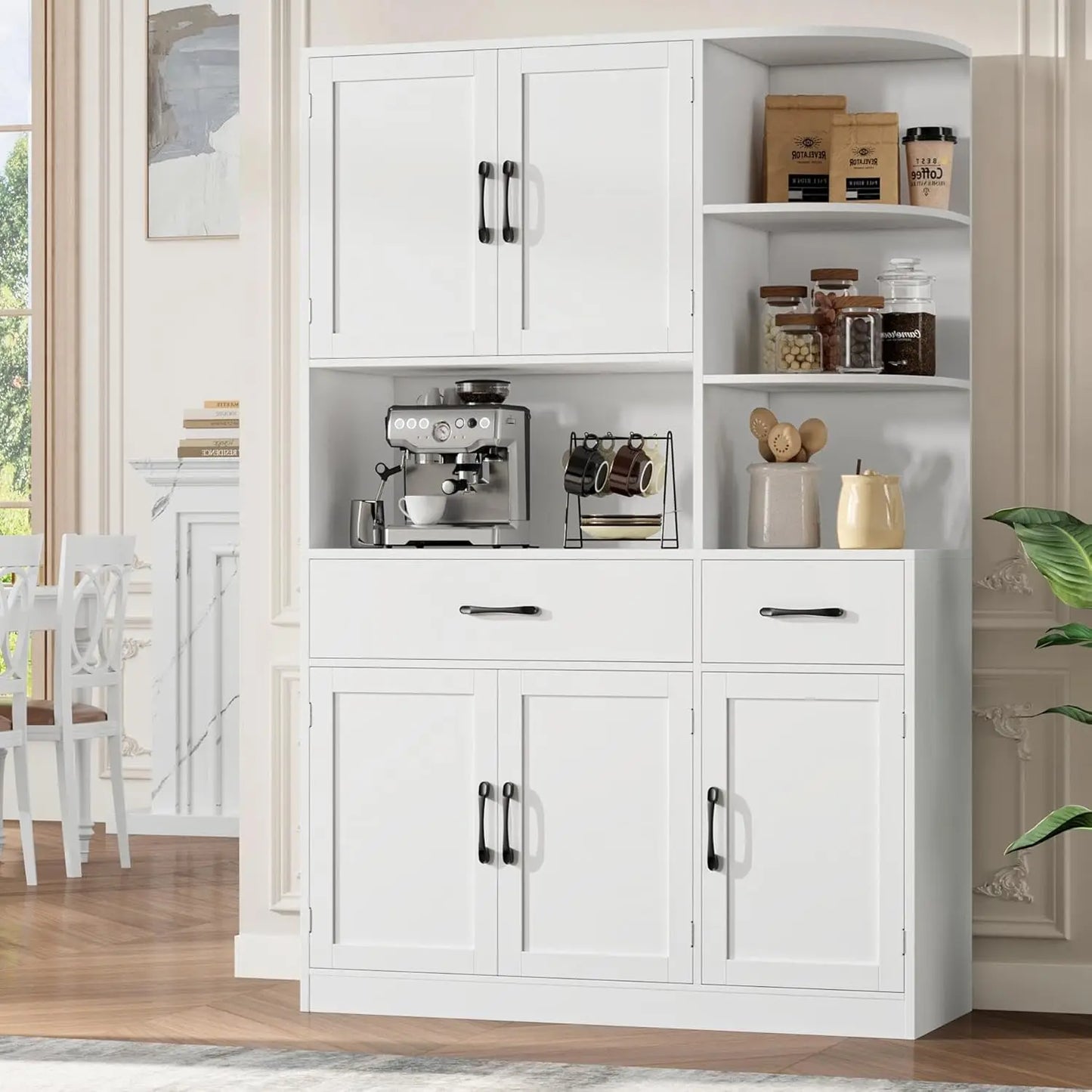 67 Inch Kitchen Pantry Cabinet Modern Storage Hutch 5 Doors 2 Drawers