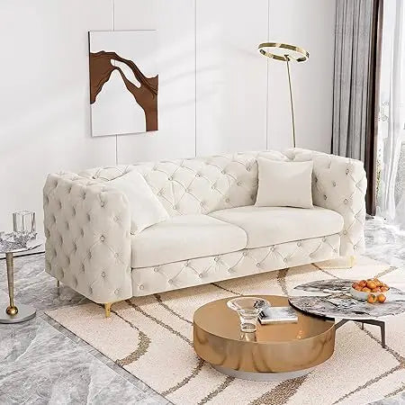 75 Inch Velvet Sofa Couch Mid Century Modern Tufted Button High Armrest