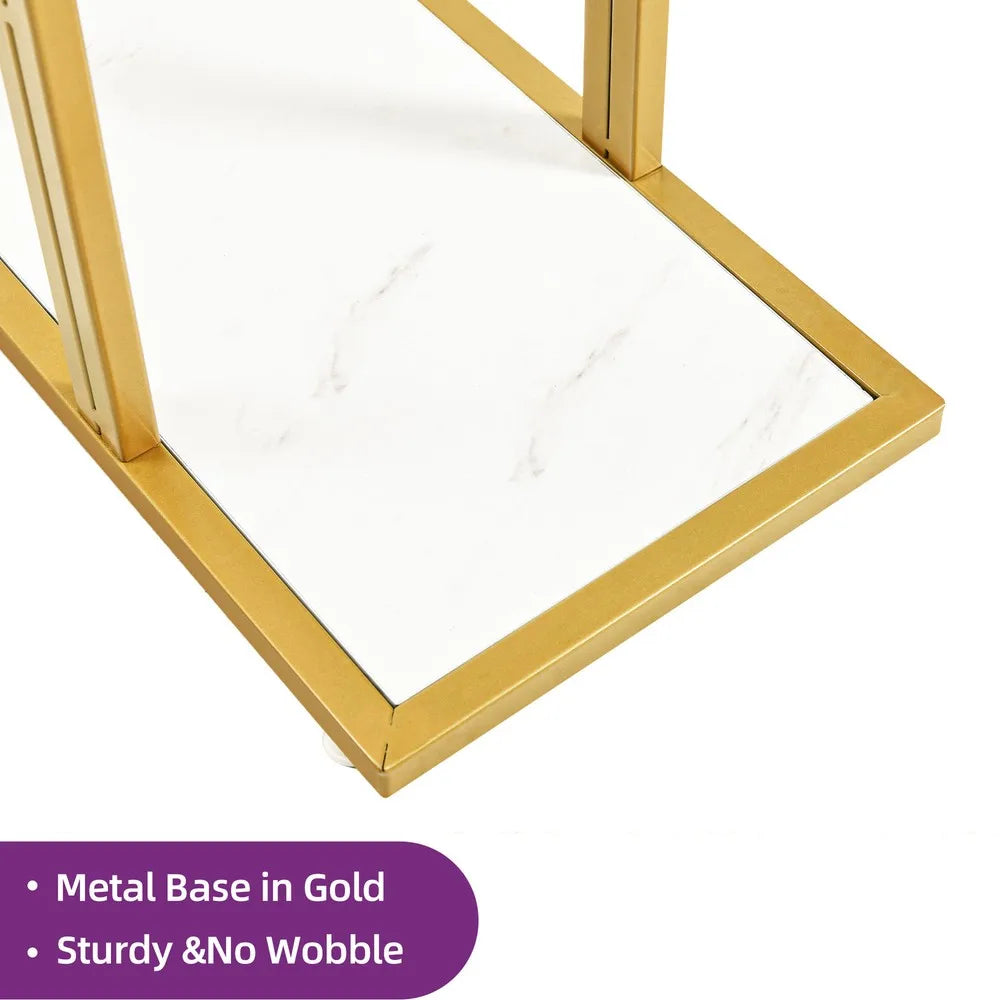 Gold Entryway Console Table with LED Lights Faux Marble Top 39 Inches