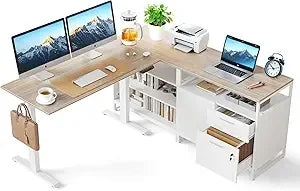 Electric Standing Desk Adjustable Height L-Shaped Executive Desk With Storage