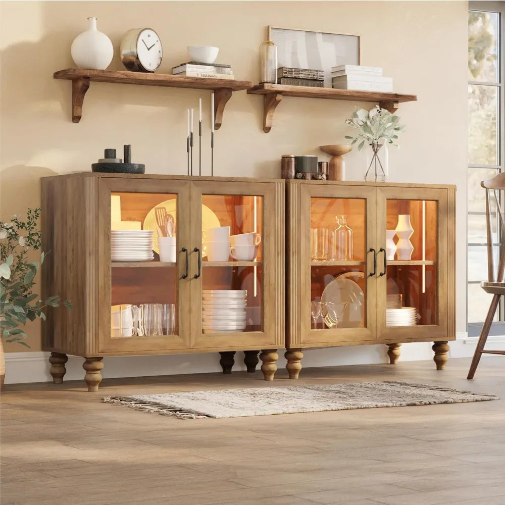 Modern Sideboard Buffet Cabinet with Glass Doors for Storage and Display