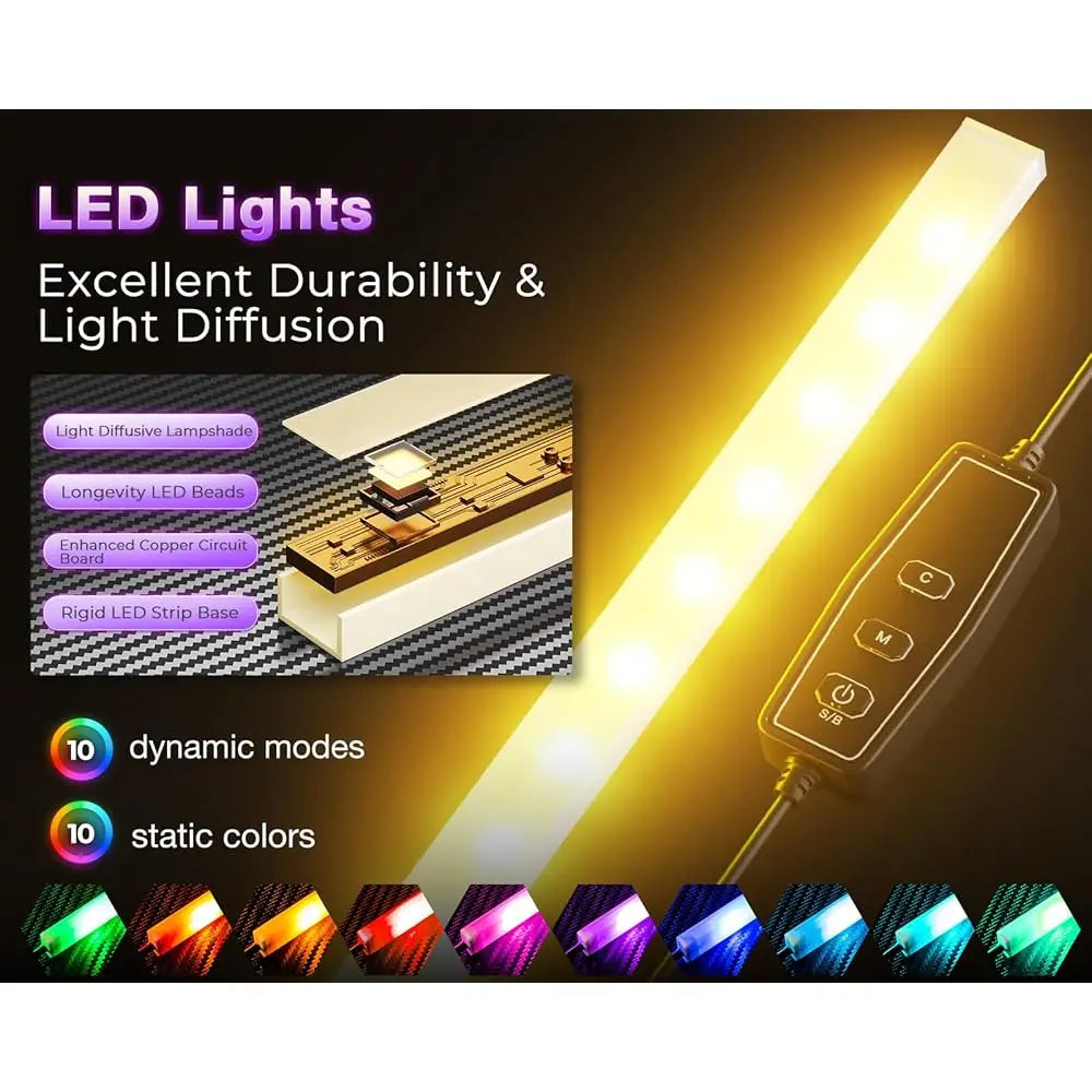 L Shaped Desk with LED Lighting Gaming Desk with Power Outlets Storage