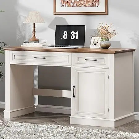 Rustic Farmhouse Executive Desk with Storage and Charging Station