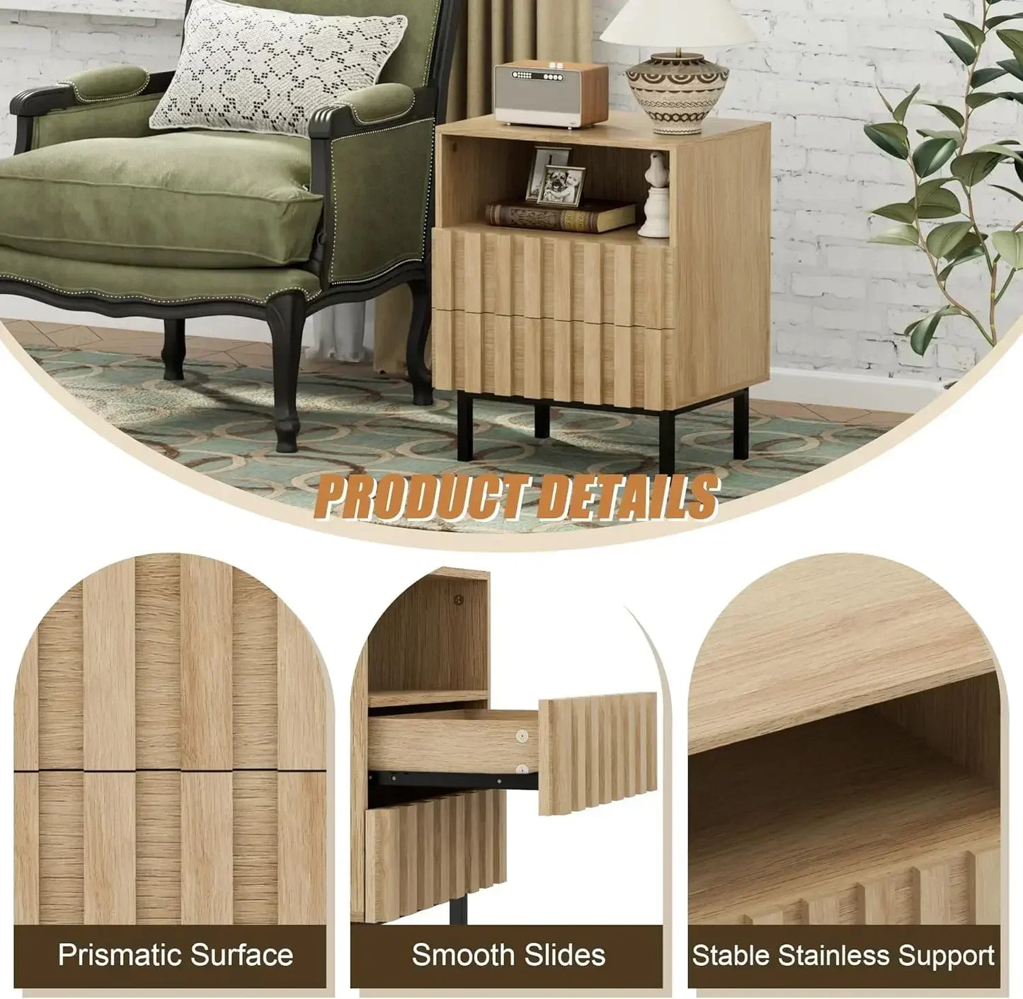 Fluted 9 Drawer Dresser Nightstand Set Mid Century Modern Bedroom