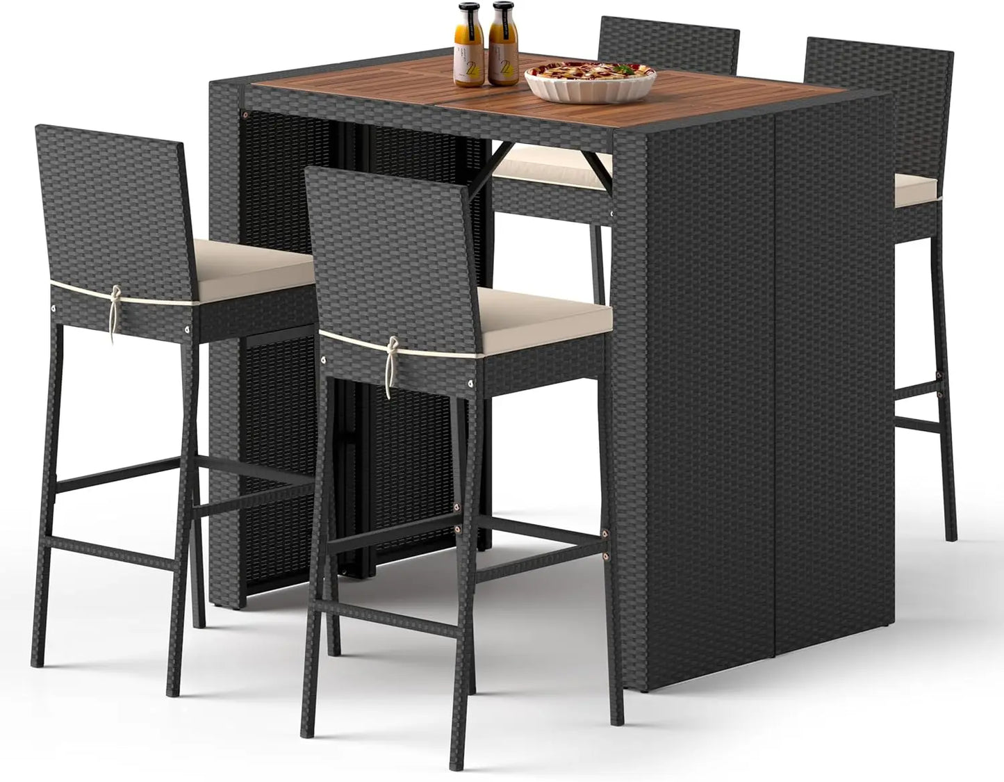 7 Piece Outdoor Bar Set Wicker Rattan Dining Table 6 Bar Stools